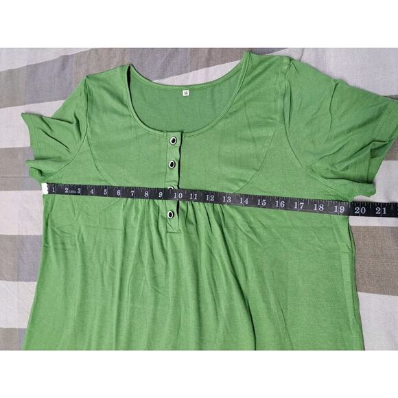 Women’s Short-sleeve Button-up Tunic Top T-Shirts Green– Size M - Picture 2 of 9